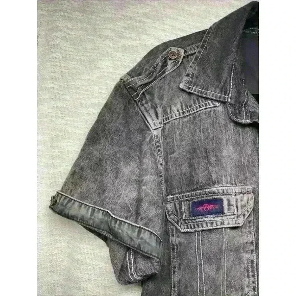 Men’s Large N1 Flag, Skull, Wings Distressed 2 Pocket Button Up Short Sleeve - Picture 3 of 15